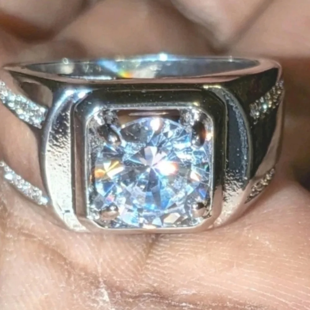 Mens Silver Ring with Large Square Gemstone Sz 8